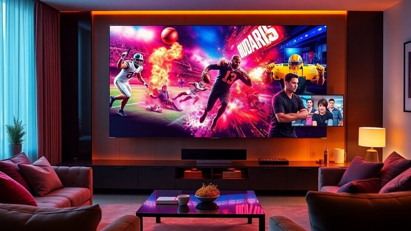 thumbnail best iptv canada - Live TV, sports, and movies streaming on a modern television.